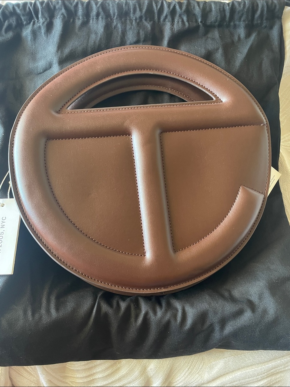 Telfar Brown Circular Leather Handbag